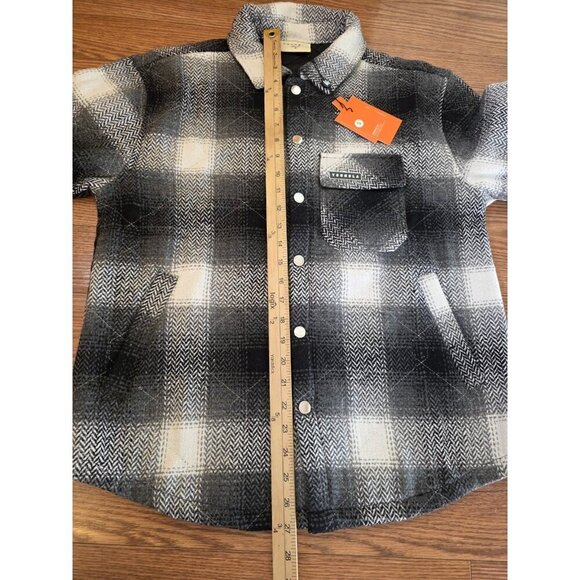 YoungLA Jacket Mens‎ Small Black White Plaid Flannel Shacket Snaps Quilted NWT - Picture 7 of 13
